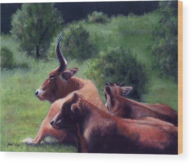 Rural Tennessee Wood Print featuring the painting Tennessee Longhorn Steers by Janet King
