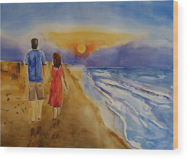 Walking Together Wood Print featuring the painting Thank you love by Geeta Yerra