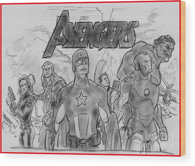 Avengers Wood Print featuring the drawing The Avengers by Chris DelVecchio