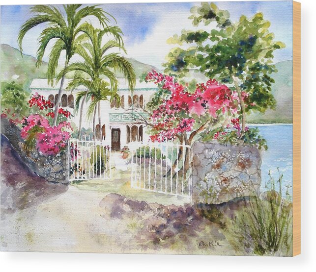 Caribbean Wood Print featuring the painting The Beach House by Diane Kirk