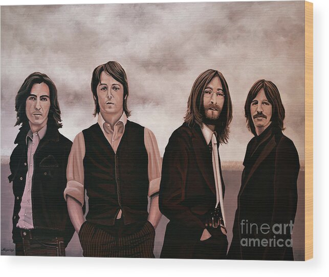 The Beatles Wood Print featuring the painting The Beatles 3 by Paul Meijering