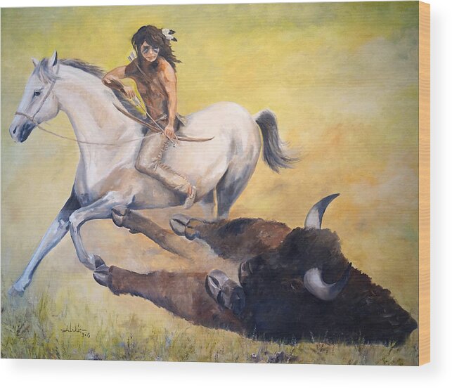 Buffalo Wood Print featuring the painting The Blessing by Alan Lakin