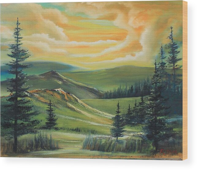 Landscape Painting Wood Print featuring the painting The Clouds by Remegio Onia
