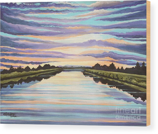 Sunset Wood Print featuring the painting The Delta Experience by Elizabeth Robinette Tyndall