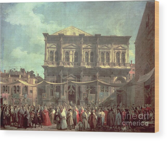 The Doge Visiting The Church And Scuola Di San Rocco Wood Print featuring the painting The Doge Visiting the Church and Scuola di San Rocco by Canaletto