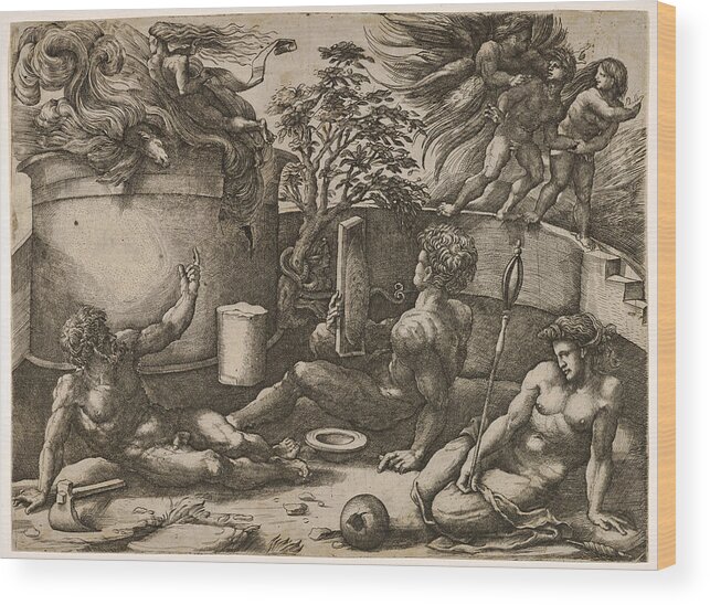 Amico Aspertini Wood Print featuring the drawing The Expulsion from Paradise by Amico Aspertini