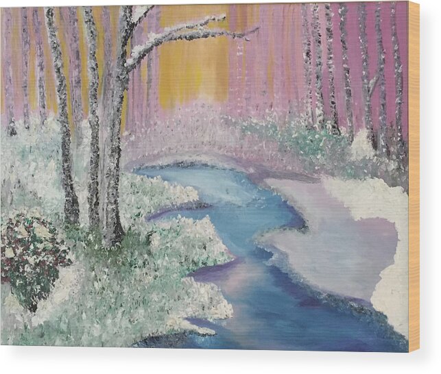 Winter Wood Print featuring the painting The Four Seasons of the 3 Birch Trees - Winter by Susan Grunin