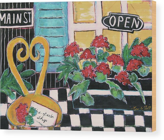 Exterior Wood Print featuring the painting The Garden Shop by Linda Holt