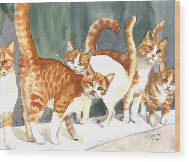 Ginger Cats Wood Print featuring the painting The Ginger Gang by Mimi Boothby