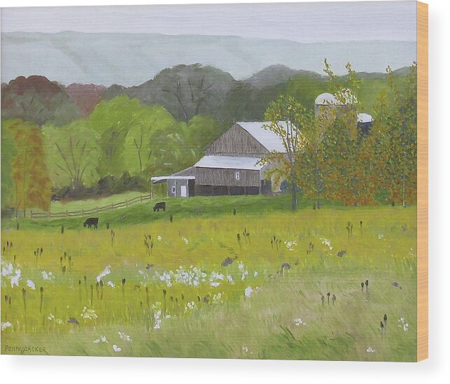Landscape Wood Print featuring the painting The golden rod is yellow by Barb Pennypacker