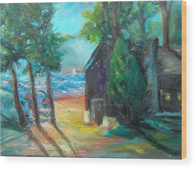 Impressionistic Wood Print featuring the painting The Lake House by Susan Esbensen
