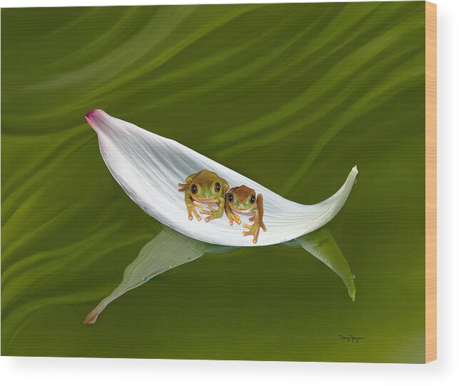 Frog Wood Print featuring the digital art The love boat by Thanh Thuy Nguyen