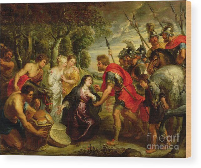 The Wood Print featuring the painting The Meeting of David and Abigail by Peter Paul Rubens