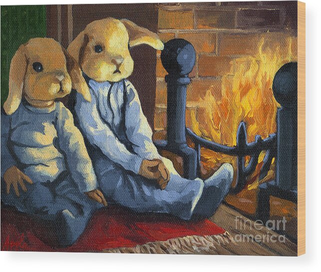 Rabbits Wood Print featuring the painting The Mopsy Twins by Linda Apple