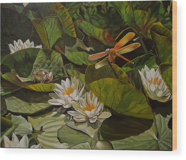 Water Lily Wood Print featuring the painting The Morning Symphony by Thu Nguyen