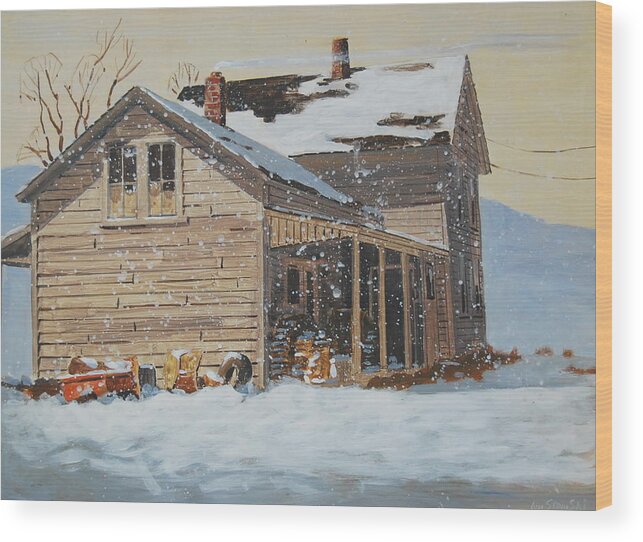 Berkshire Hills Paintings Wood Print featuring the painting the Old Farm House by Len Stomski
