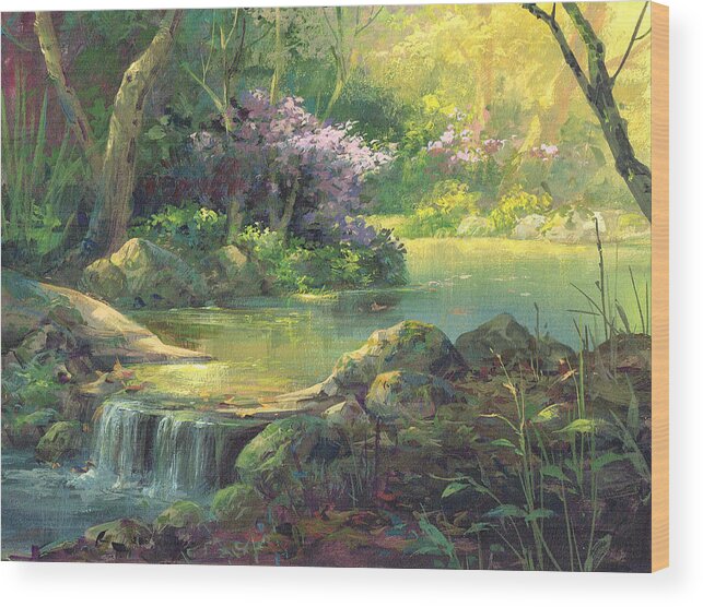 Michael Humphries Wood Print featuring the painting The Quiet Creek by Michael Humphries