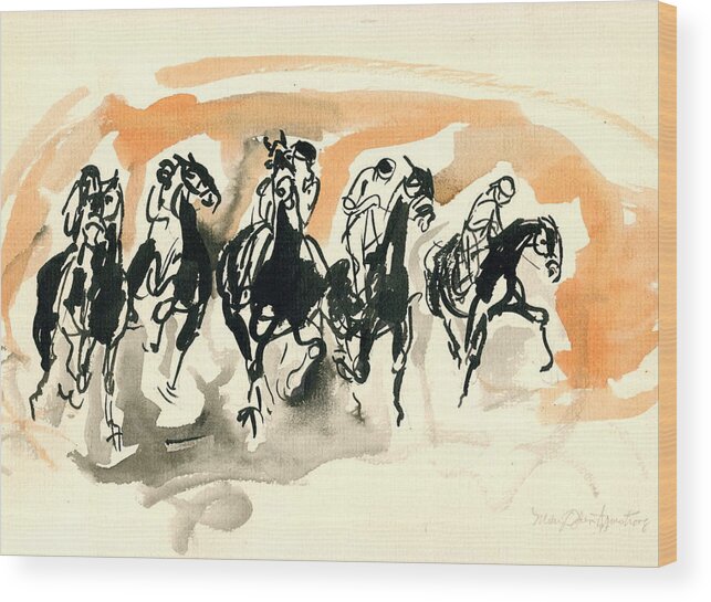 Mary Ogden Armstrong Art Wood Print featuring the drawing The Race by Mary Armstrong