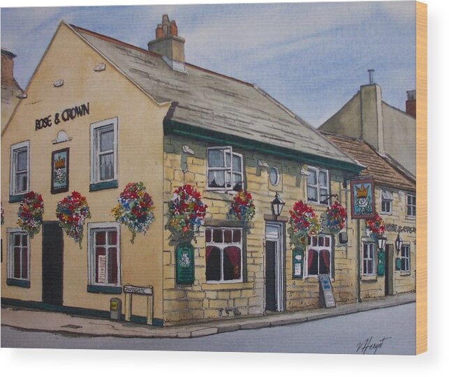 Otley Wood Print featuring the painting The Rose and Crown otley Yorkshire by Victoria Heryet