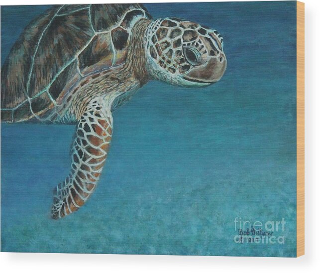 Turtle Wood Print featuring the painting The Giant Sea Turtle by Bob Williams