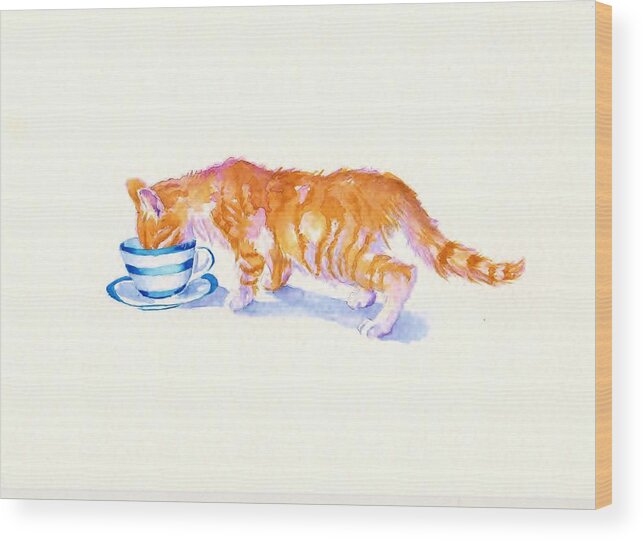 Cats Wood Print featuring the painting The Secret Drinker by Debra Hall