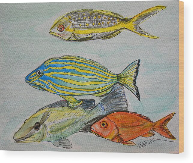 Fish Wood Print featuring the painting The Snapper Four by Kelly Smith