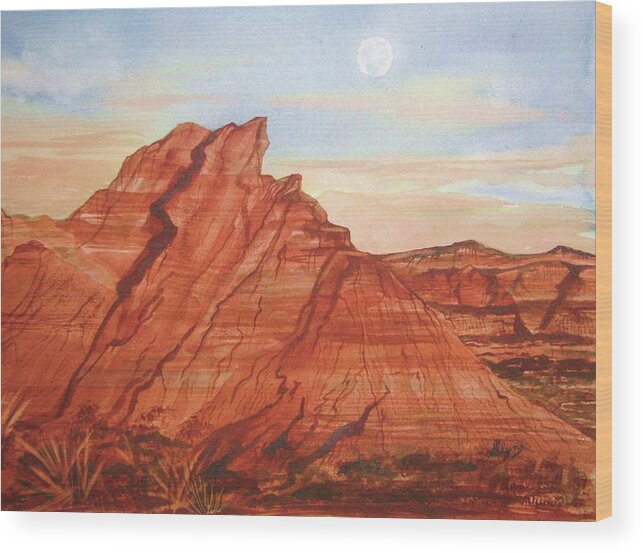 Red Rocks Wood Print featuring the painting The Teepees by Ellen Levinson