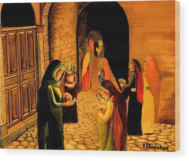 Parable Wood Print featuring the painting The Ten Virgins Parable by Victoria Rhodehouse