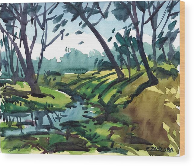 River Wood Print featuring the painting The two banks of the river by Enrique Zaldivar
