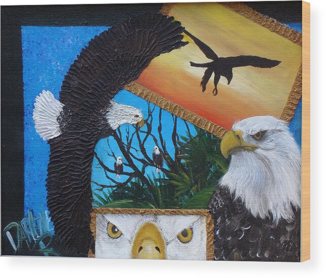 Eagle Wood Print featuring the painting Those Eyes  Eagle by Darlene Green