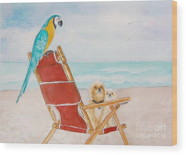 Beach Wood Print featuring the painting Three Friends at the Beach by Midge Pippel