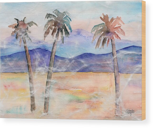 Palm Wood Print featuring the painting Three Palms by Arline Wagner