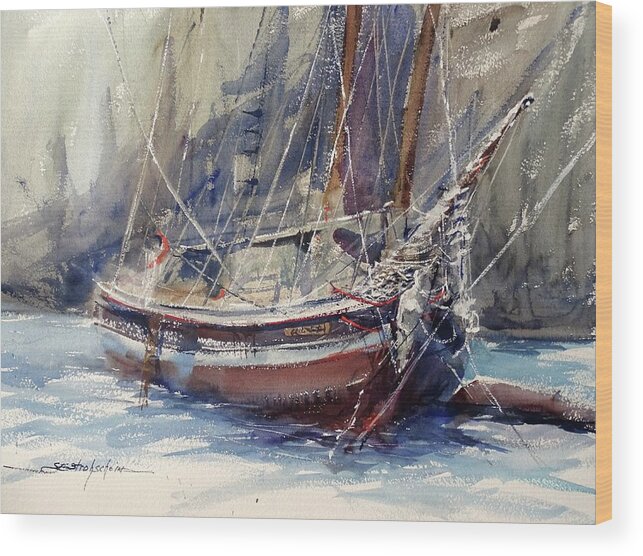 Schooner Wood Print featuring the photograph Tied Up at the Moment by Sandra Strohschein