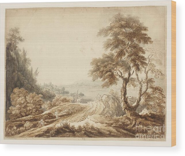 Jean Baptiste Claude Chatelain C.1710�c.1758 Title Landscape Composition With A Lake In The Distance. Forest Wood Print featuring the painting Title Landscape Composition with a Lake in the Distance by MotionAge Designs