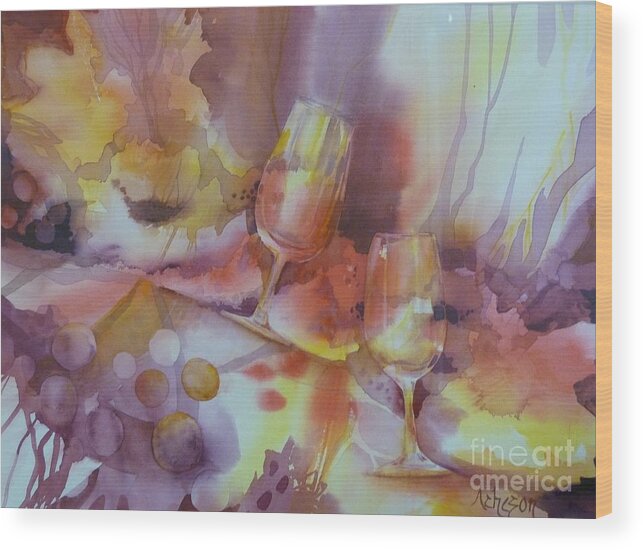 Watercolour Wood Print featuring the painting To the Bottom of the Glass by Donna Acheson-Juillet