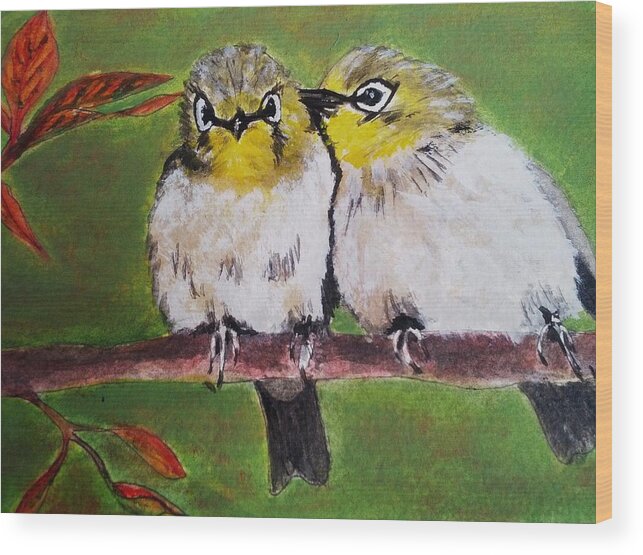 Finches Wood Print featuring the painting Togetherness by Vivian Casey Fine Art