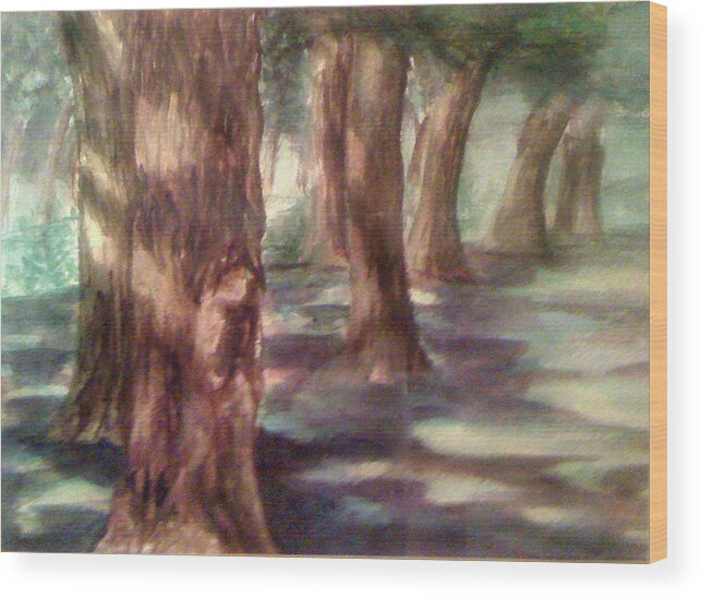 Kansas Wood Print featuring the painting Trees on Campus by Julie Garcia