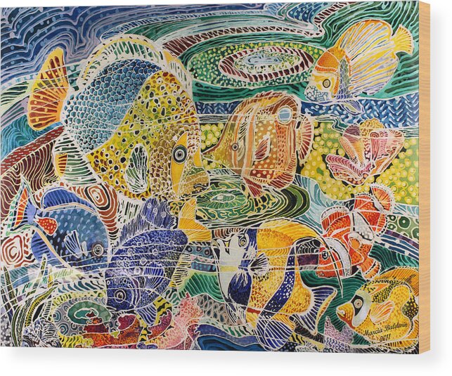 Batik Wood Print featuring the painting Tropical Splendor Batik by Marcia Baldwin