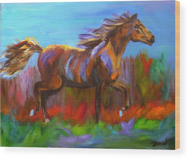 Horse Wood Print featuring the painting Trotting by Mary Jo Zorad
