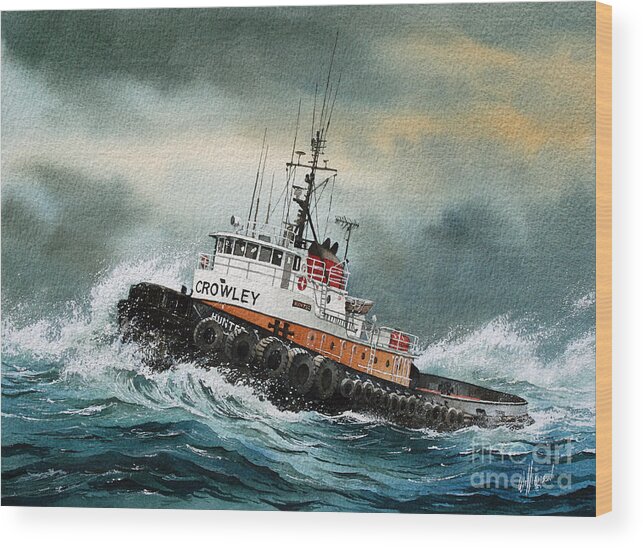 Tugs Wood Print featuring the painting Tugboat HUNTER CROWLEY by James Williamson