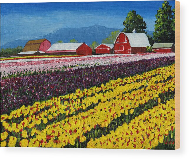 Tulip Wood Print featuring the painting Tulip Fields by Brett Winn