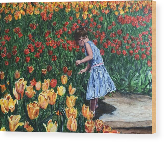 Tulips Wood Print featuring the painting Tulip Time by Bonnie Peacher