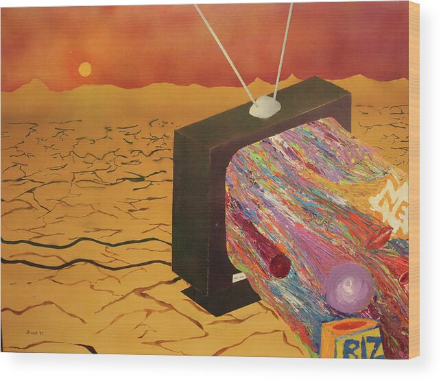 Abstract Art Wood Print featuring the painting TV Wasteland by Thomas Blood