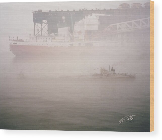 Cason J Callaway Wood Print featuring the digital art Two Harbors Fog Ship II by Troy Stapek