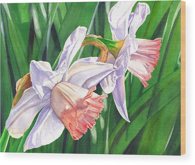 Jonquil Wood Print featuring the painting Two Jonquils by Catherine G McElroy