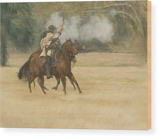Union Wood Print featuring the painting Union Riders by Linda Eades Blackburn