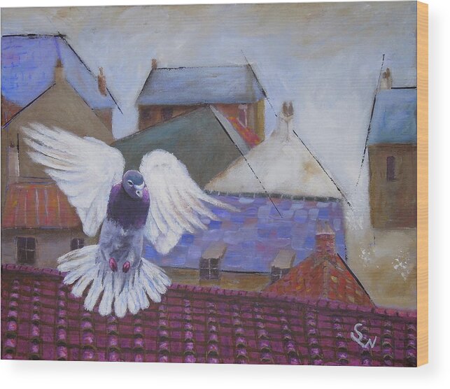 Art Wood Print featuring the painting Urban Pigeon by Shirley Wellstead