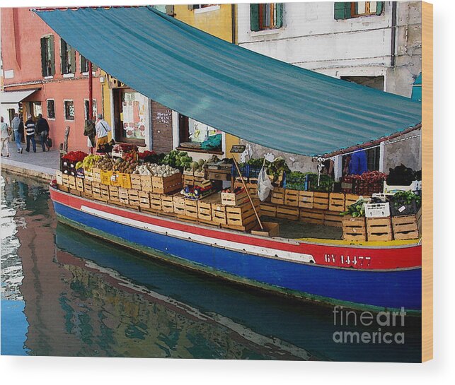 Angelica Dichiara Wood Print featuring the photograph Venice Fresh market Boat by Italian Art