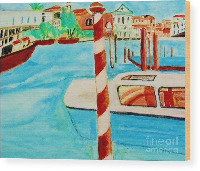 Venice Boat Trip Wood Print featuring the painting Venice travel by boat by Stanley Morganstein