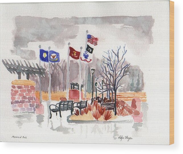 Flags Wood Print featuring the painting Veteran's Memorial Park by Rodger Ellingson